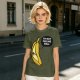Olive T-shirt with sad banana graphic reading I'm not peeling well