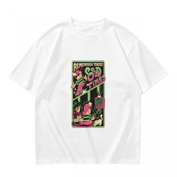 Olive Graphic T-Shirt With Remember Those Good Times Retro Art