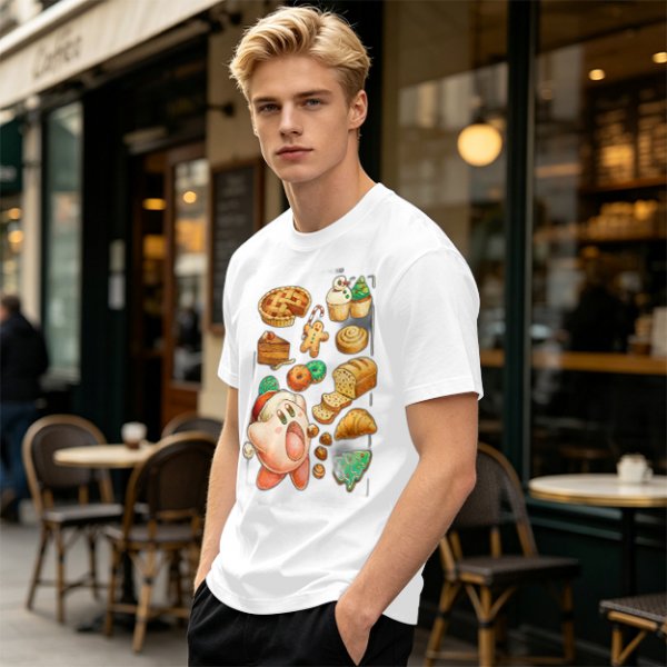 Kirby Christmas Pastry Graphic Tee For Holiday Food Lovers