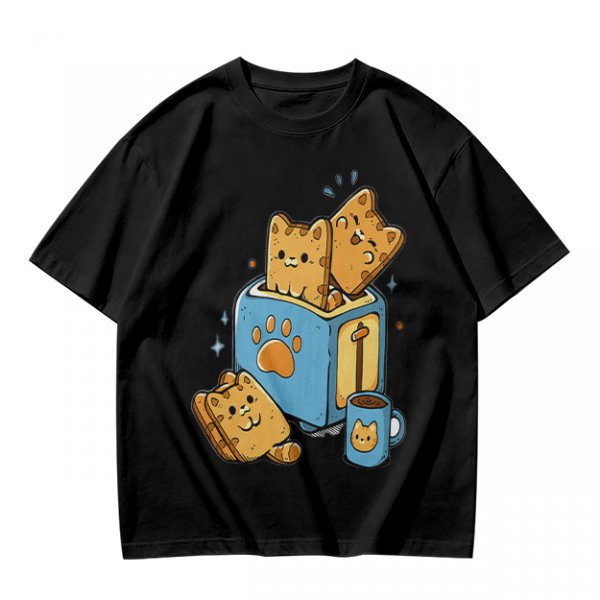 Olive T-Shirt With Cute Cat Toast Toaster Breakfast Art