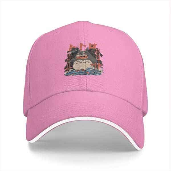 Black baseball cap with Totoro graphic and Japanese text print
