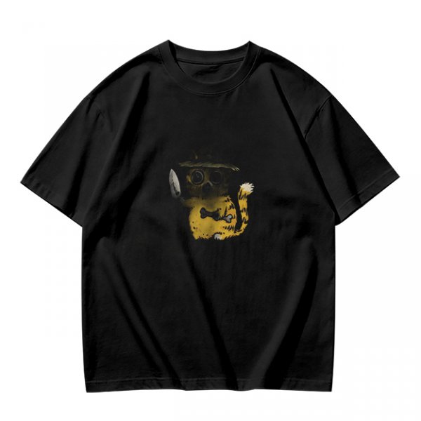 Olive T-Shirt With Whimsical Cat Fish Hybrid Graphic