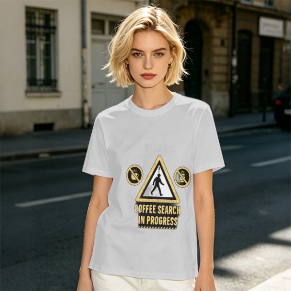 Olive T-Shirt With Coffee Search In Progress Warning Print
