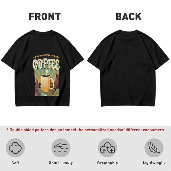 Olive Graphic T-Shirt With Coffee And Mountain Sunrise Design