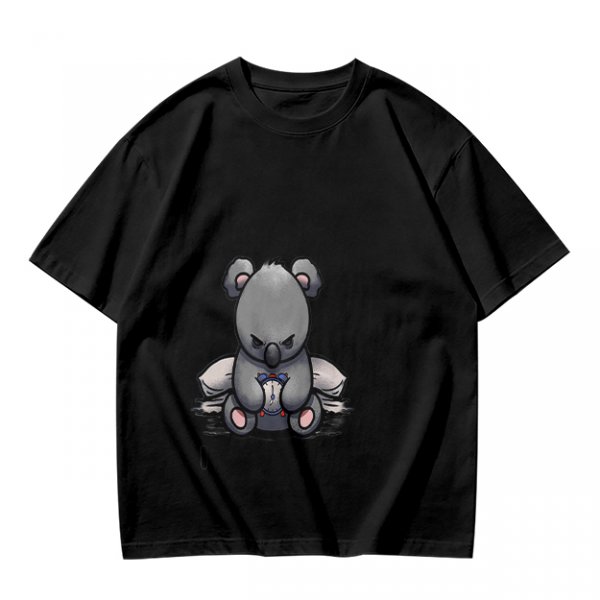 Olive T-shirt with Angry Koala Holding a Small Toy Print