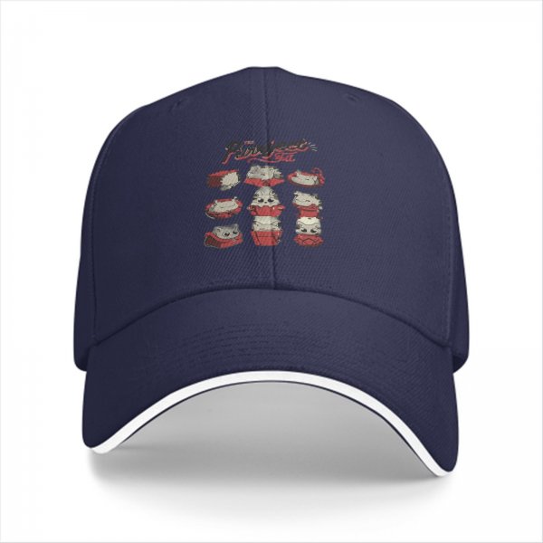 Black baseball cap with cute cat in red box graphic print