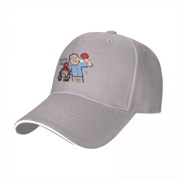 Black baseball cap with Forrest Gump ping pong cartoon graphic