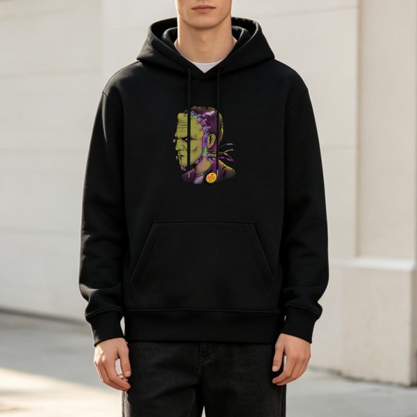 Black Hoodie With Frankenstein Monster Graphic Print
