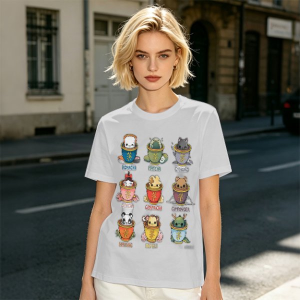 Olive T-Shirt With Cute Animal Teacup Character Print