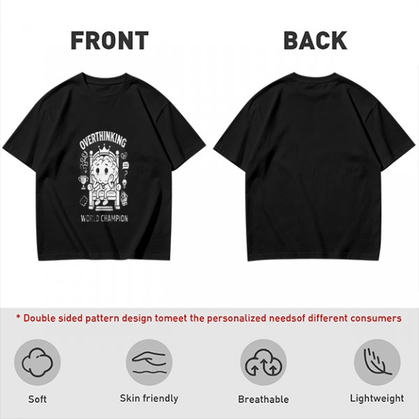 Oversized Army Green T-Shirt with Overthinking World Champion Brain Graphic
