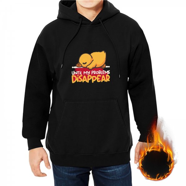 Black hoodie with sleeping duck graphic and 'Until My Problems Disappear' text