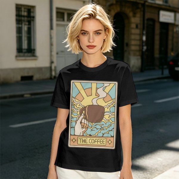 Oversized Dark Green T-Shirt With The Coffee Tarot Card Style Print