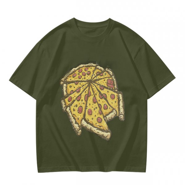 Olive Green T-Shirt With Pepperoni Pizza Slice Graphic