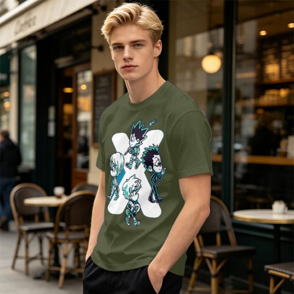 Hunter x Hunter Chibi Characters Graphic Olive T-Shirt