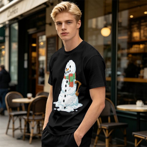 Olive T-Shirt With Melting Snowman Christmas Print