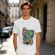 Olive T-shirt with Mario and Yoshi artistic graphic print