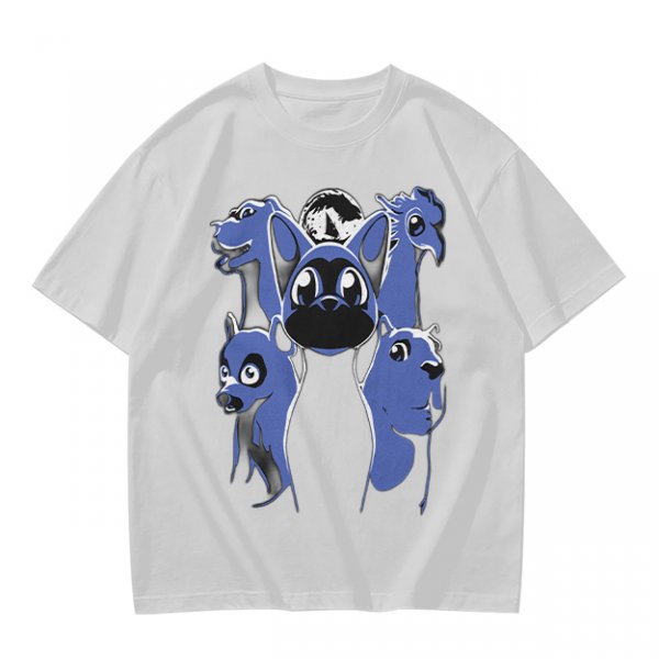 Olive T-Shirt With Blue Fantasy Animal Heads Graphic Print