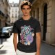 Olive T-Shirt With Maneki-Neko Sabertooth Cat And Crow Art