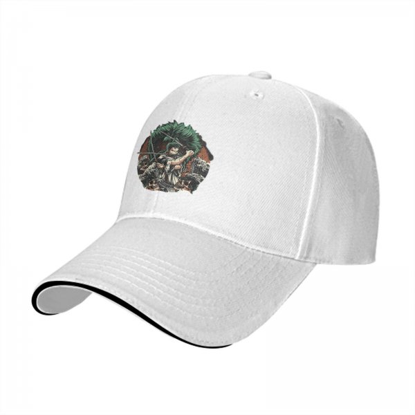 Black Baseball Cap With Anime Swordsman Graphic Print