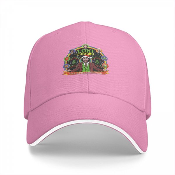 Black baseball cap with Loki Charms Christmas edition graphic