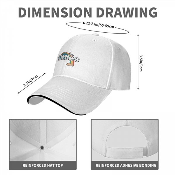 Black baseball cap with kitties and rainbow graphic