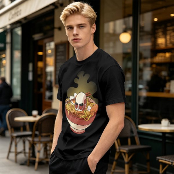 Olive T-Shirt With Skull Ramen Bowl Graphic