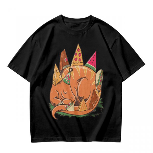 Sleeping Dinosaur Surrounded by Food Slices Graphic T-Shirt