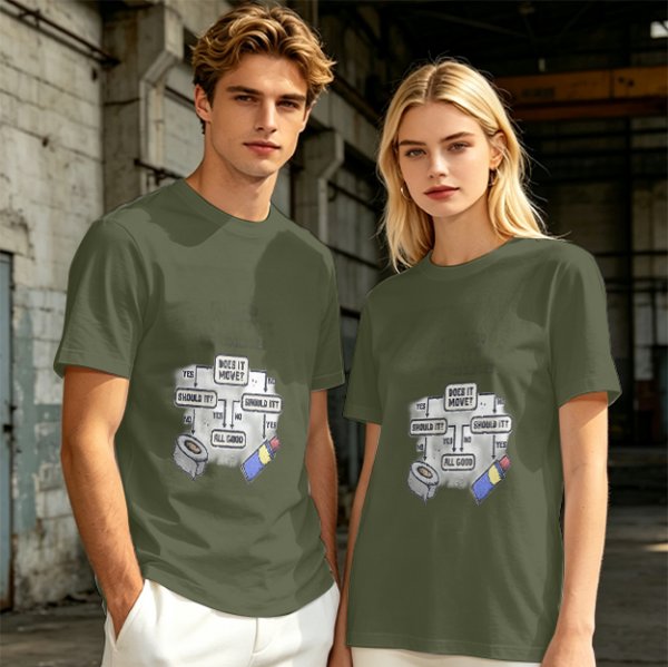 Funny duct tape and WD-40 flowchart graphic olive t-shirt