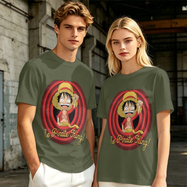 One Piece Luffy The Pirate King Graphic Olive T-Shirt