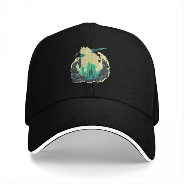 Black Baseball Cap With Anime Character Silhouette Graphic