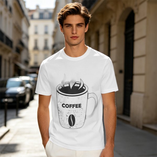 Olive Green T-Shirt With Coffee Mug Graphic Print