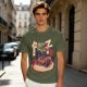 Olive T-Shirt with Cartoon Crocodile Eating Snack Graphic