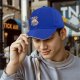 Black baseball cap with funny pigeon pizza 'give me food or i will poop on you' print