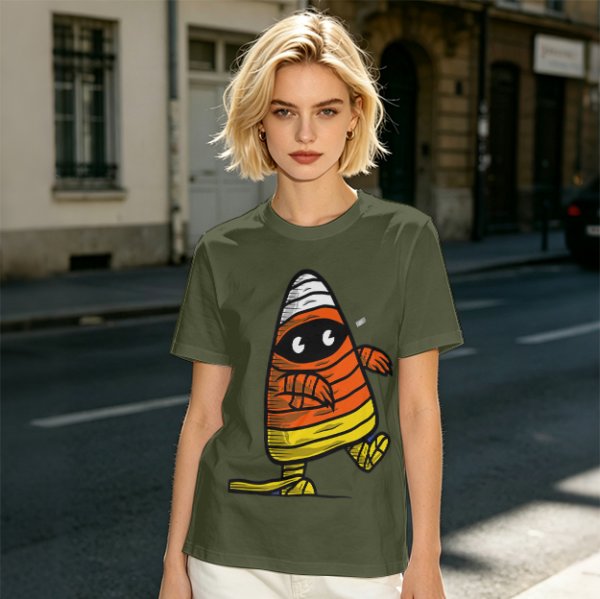 Olive T-Shirt with Mummy Candy Corn Halloween Graphic