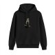 Black hoodie with artistic warrior figure print and red accent