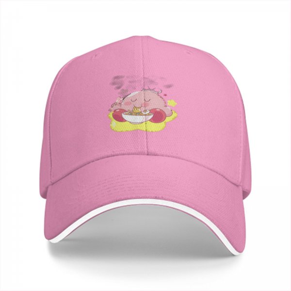 Black baseball cap featuring Kirby eating ramen