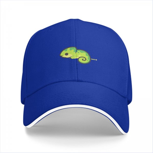 Black Baseball Cap with Cute Green Chameleon Graphic