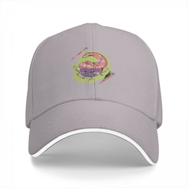 Black Baseball Cap With Surreal Cartoon Character Print