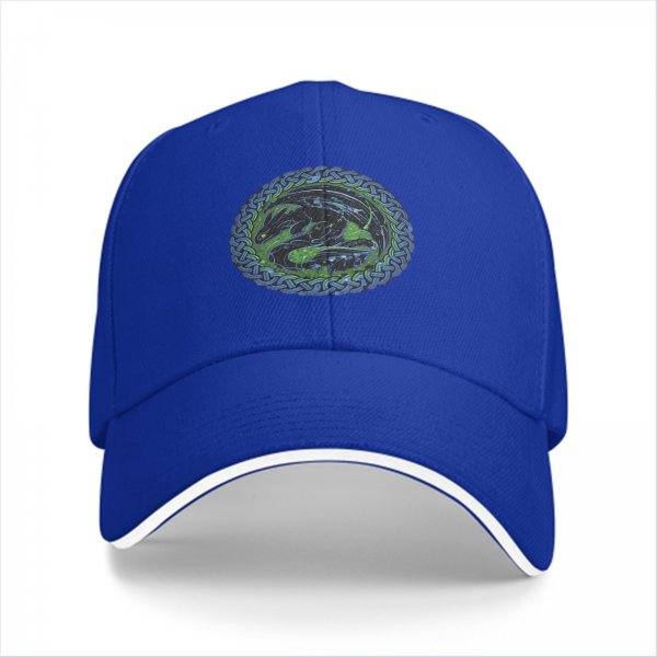 Black Baseball Cap With Celtic Knot Dragon Emblem