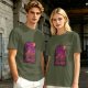 Olive T-Shirt with Purple Sunset Boat Scene Graphic