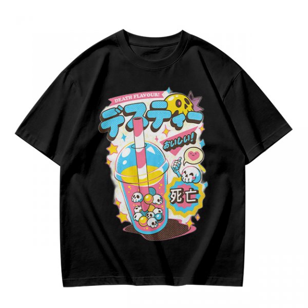 Oversized Graphic Tee with Death Flavor Bubble Tea Print