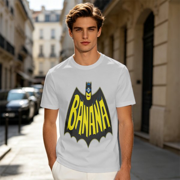 Olive green t-shirt with banana bat logo graphic