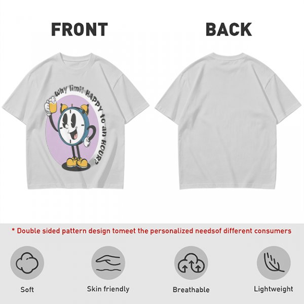 Olive T-Shirt With Cartoon Clock Holding Beer 'Happy Hour' Print