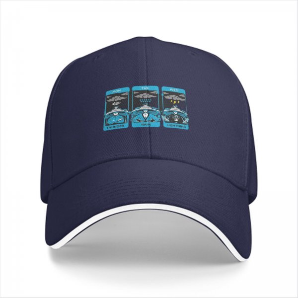 Black Baseball Cap With Thunder Rain Lightning Tarot Card Style Print