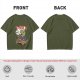 Olive T-shirt with cartoon T-Rex holding small dinosaurs and RAWR text