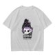 Olive graphic t-shirt with skull tea cup and 'Freaks like me drink tea' text