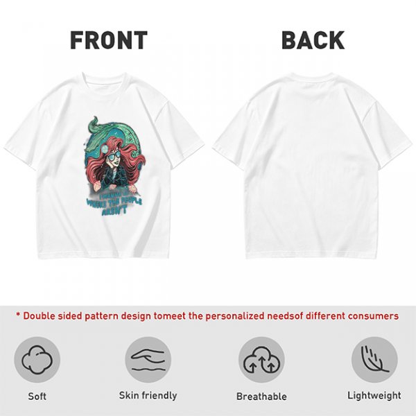 Olive t-shirt with modern mermaid graphic and 'I wanna be where the people aren't' text