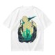 Anime Silhouette Graphic Olive Green Short Sleeve T-Shirt