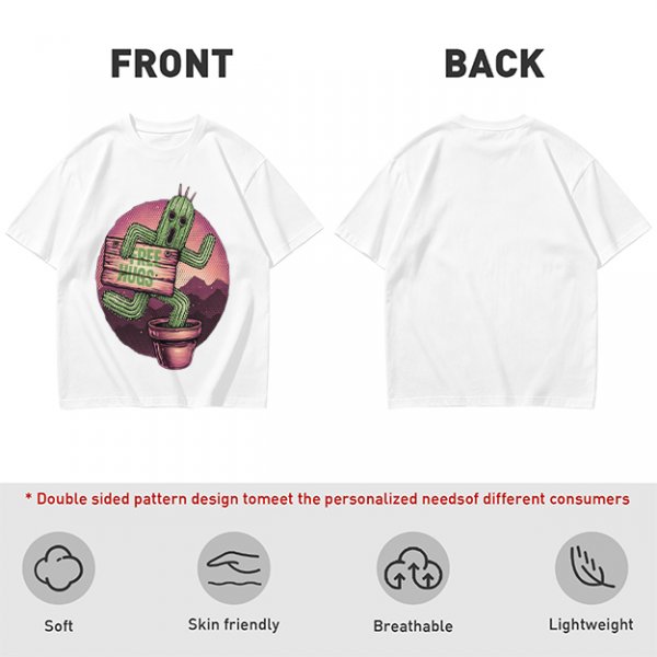 Olive T-shirt with Cartoon Cactus Free Hugs Desert Print