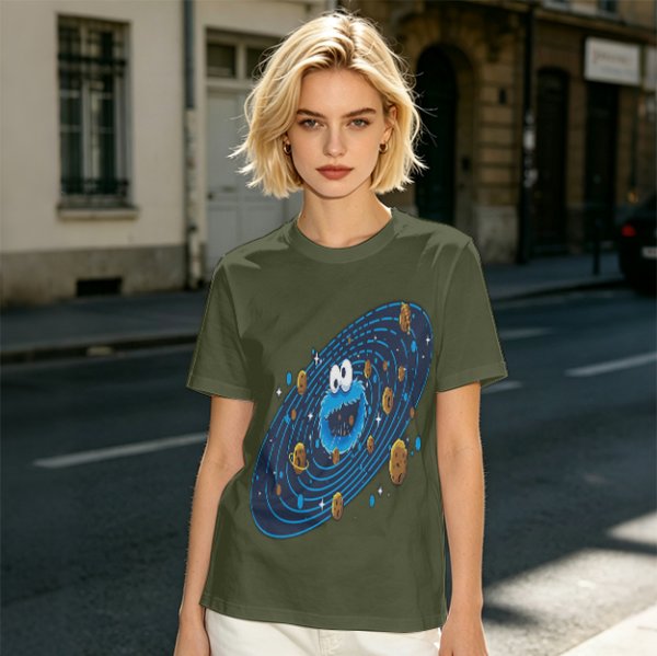Olive T-Shirt With Cookie Monster Space Galaxy Cookie Print